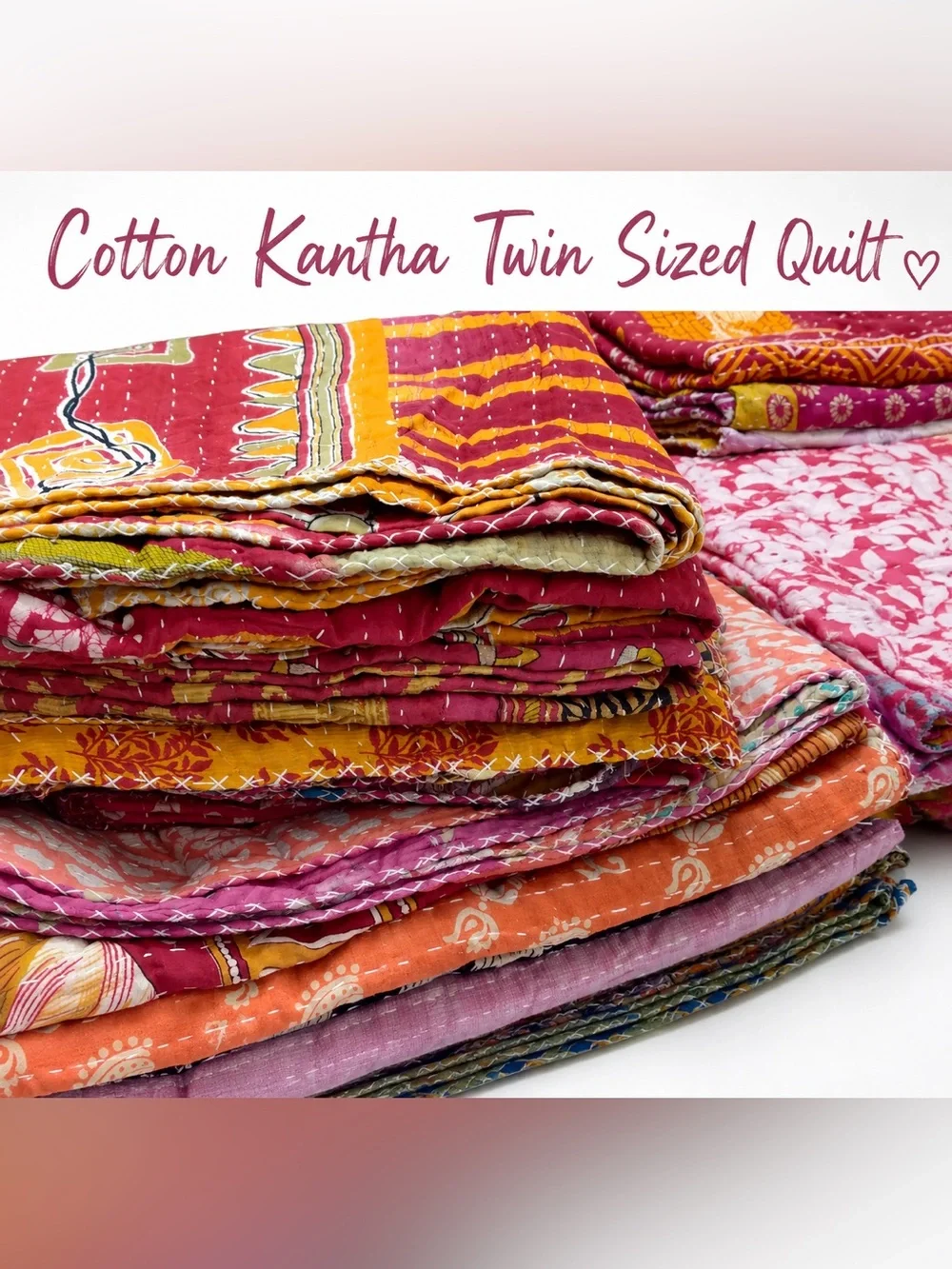 Cotton Kantha Twin Sized Quilt